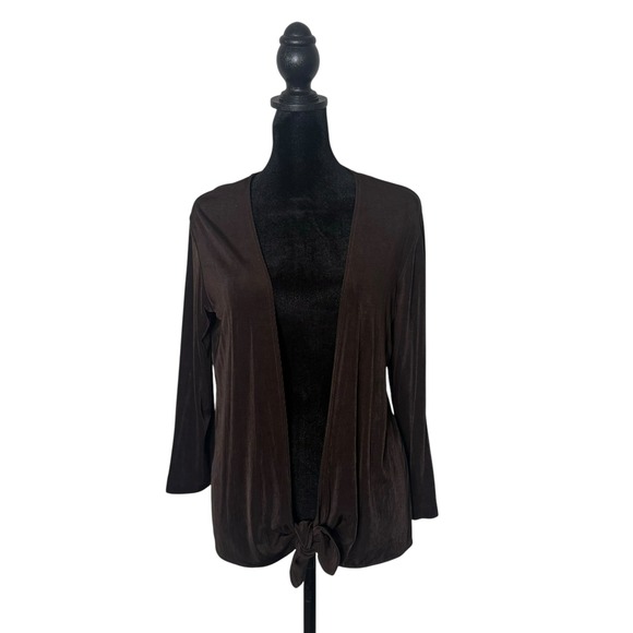 Chico's 0 Travelers Open Front Tied‎ Cardigan Women S 4 Brown Slinky Stretch Top - Picture 1 of 10